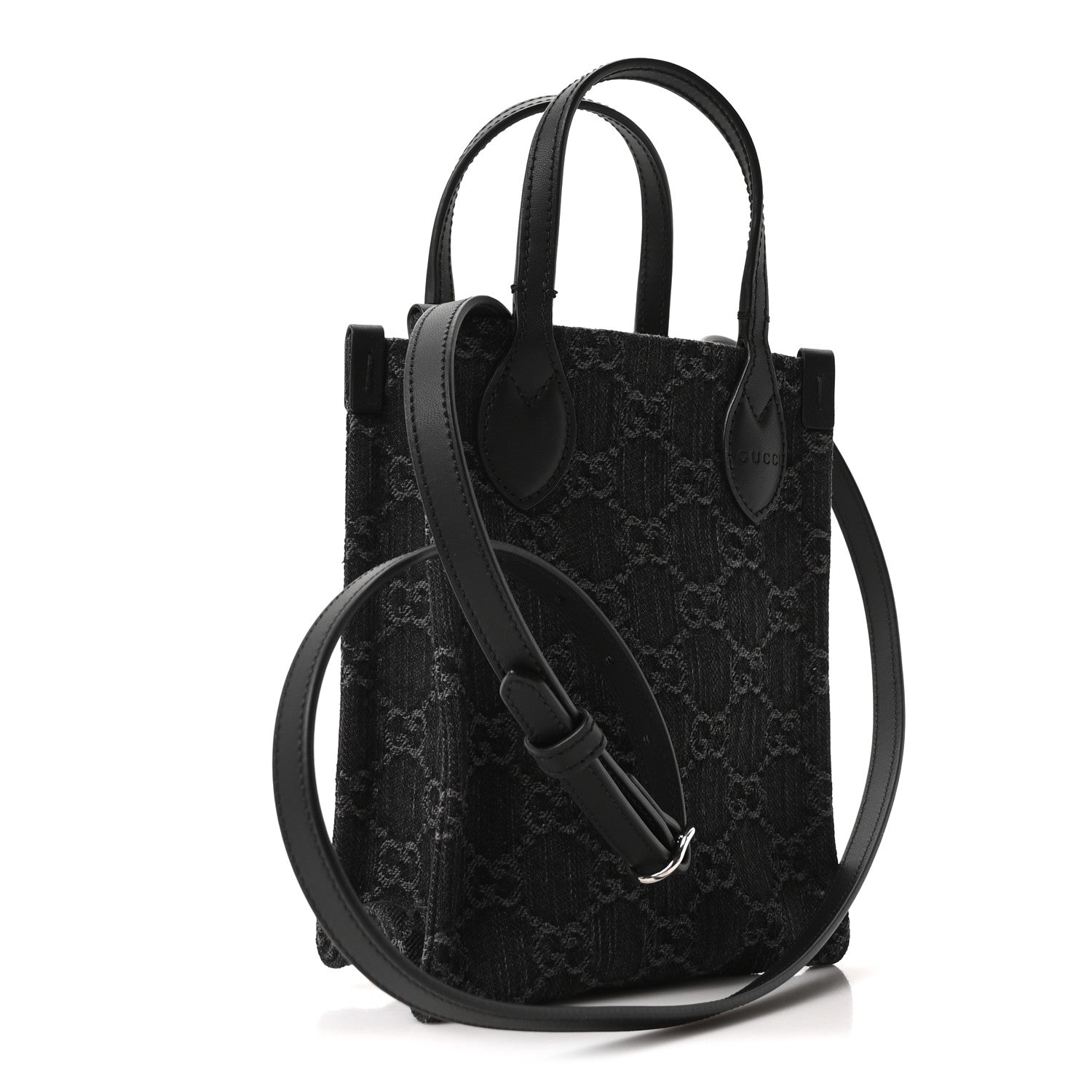 Denim GG Monogram Calfskin Mini Ophidia Tote Bag Black