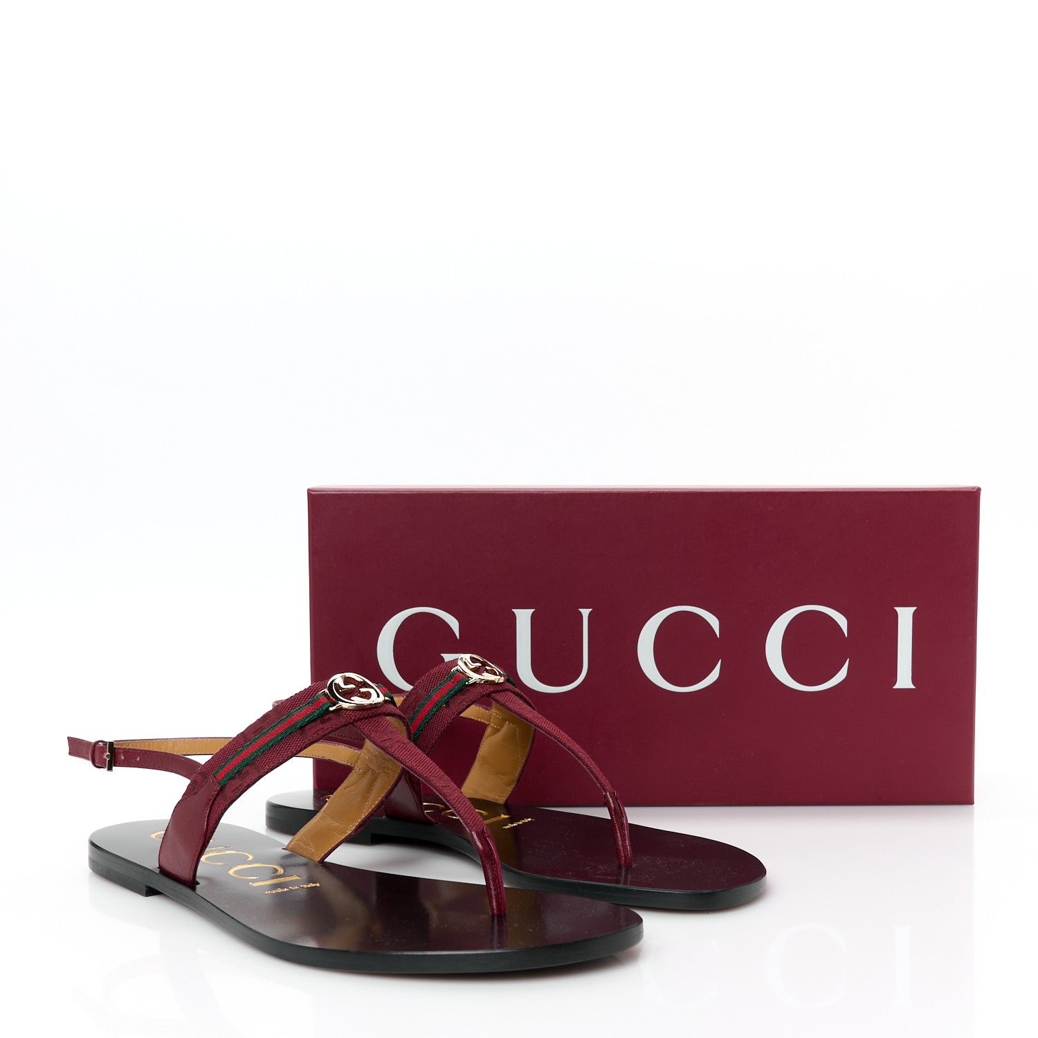 New Canvas GG Malaga Kid Web Interlocking G Womens Thong Sandals 40.5 Rosso Ancora