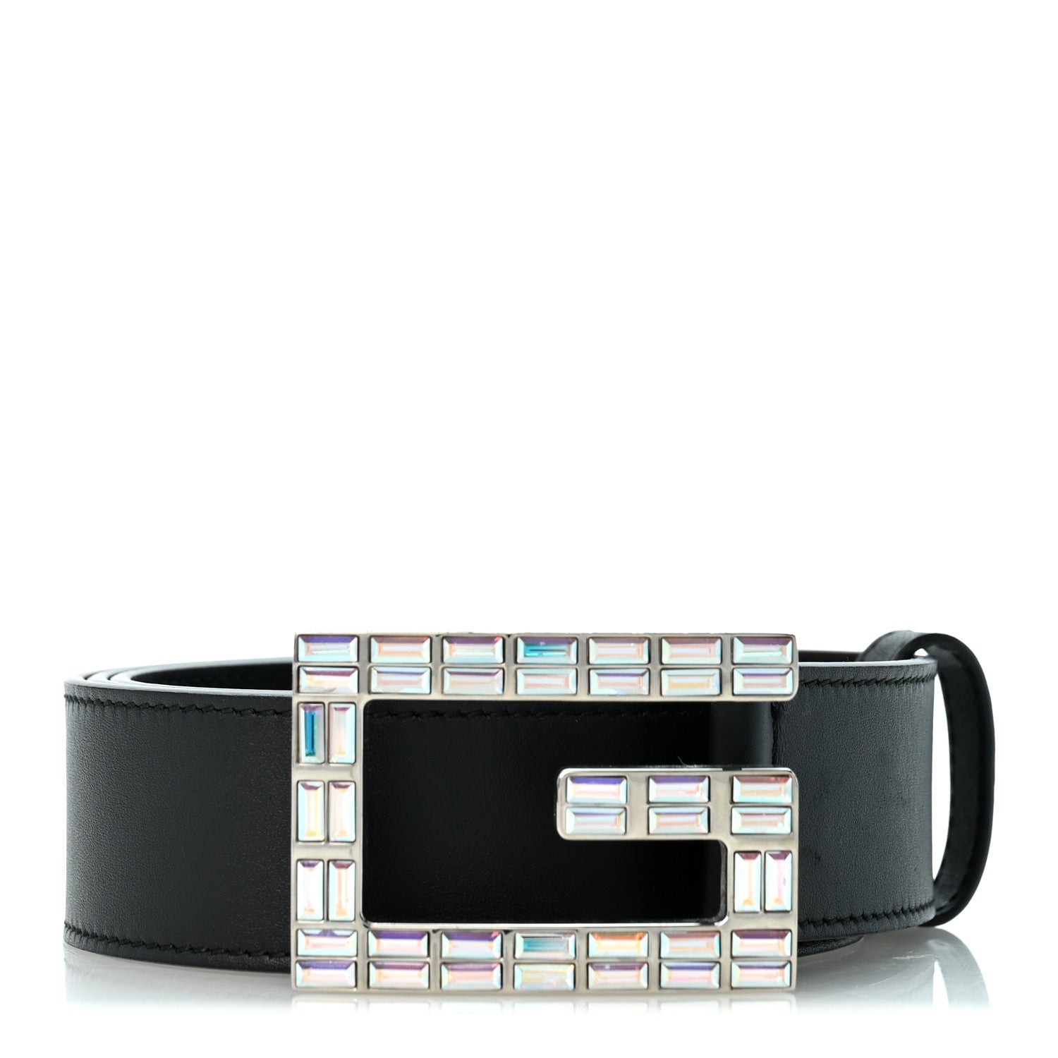 Calfskin Crystal Square G Madelyn Belt 85 34 Black