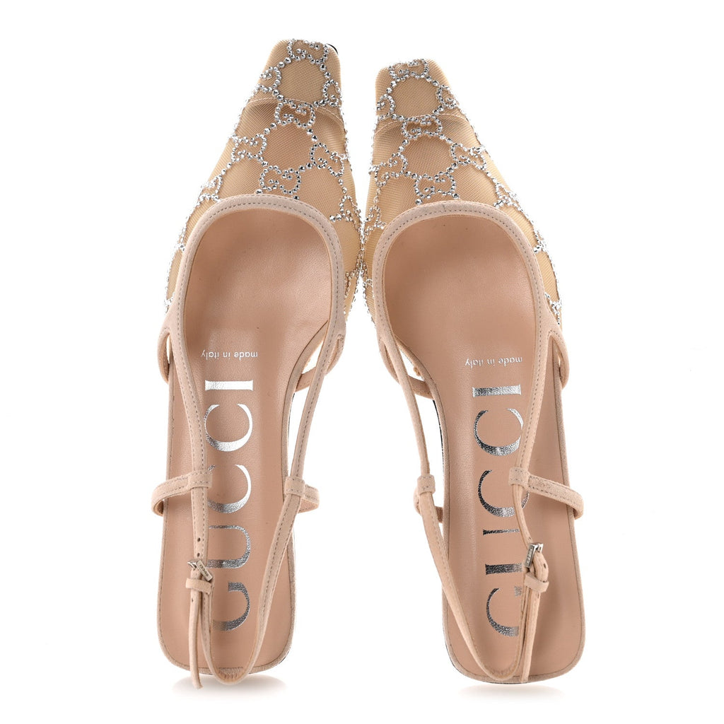 Suede Mesh Crystal GG Monogram Slingback Ballet Flats 36.5 Light Powder Skin Rose 37 Light Powder Skin Rose 36.5 Light Powder Skin Rose