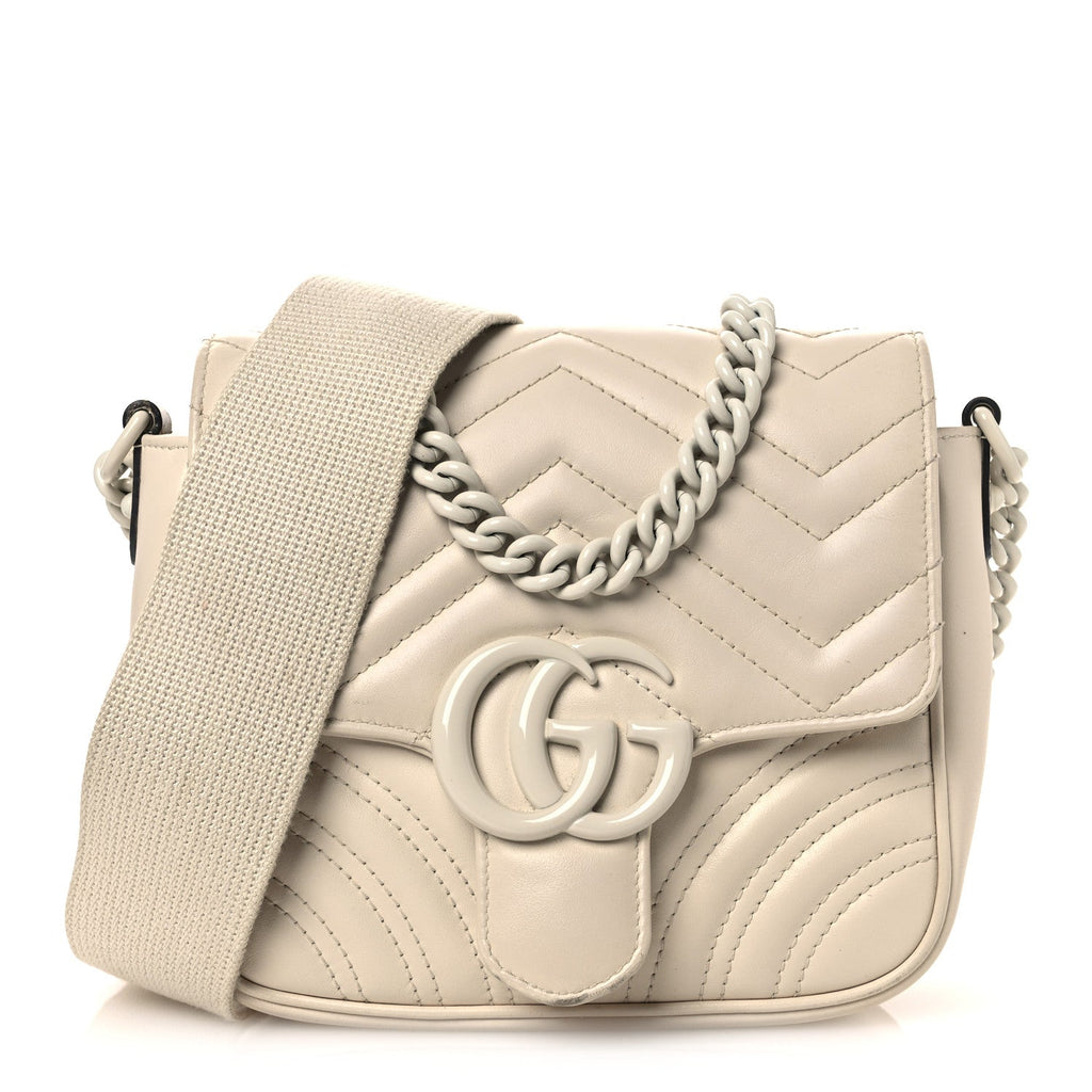 Calfskin Matelasse Monochrome Mini GG Marmont Crossbody Shoulder Bag White