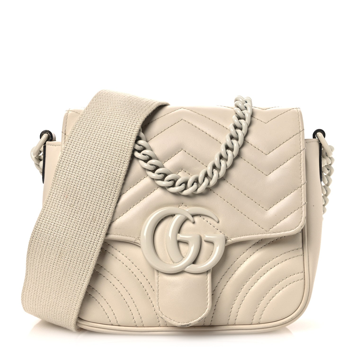Calfskin Matelasse Monochrome Mini GG Marmont Crossbody Shoulder Bag White