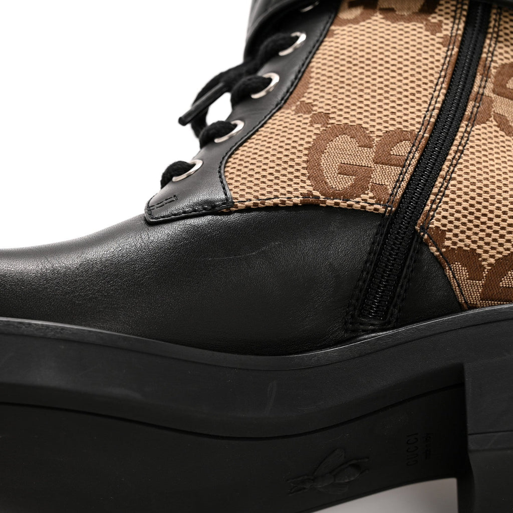 Flores Calfskin Monogram Maxi GG Nappa Matelasse Double G 40mm Ankle Boots 36.5 Black Camel Ebony
