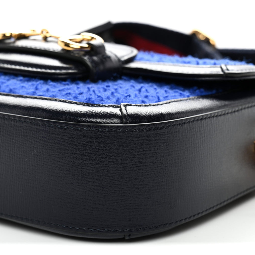 Casy Wool Azalea Calfskin Mini Horsebit 1955 Shoulder Bag Blue China