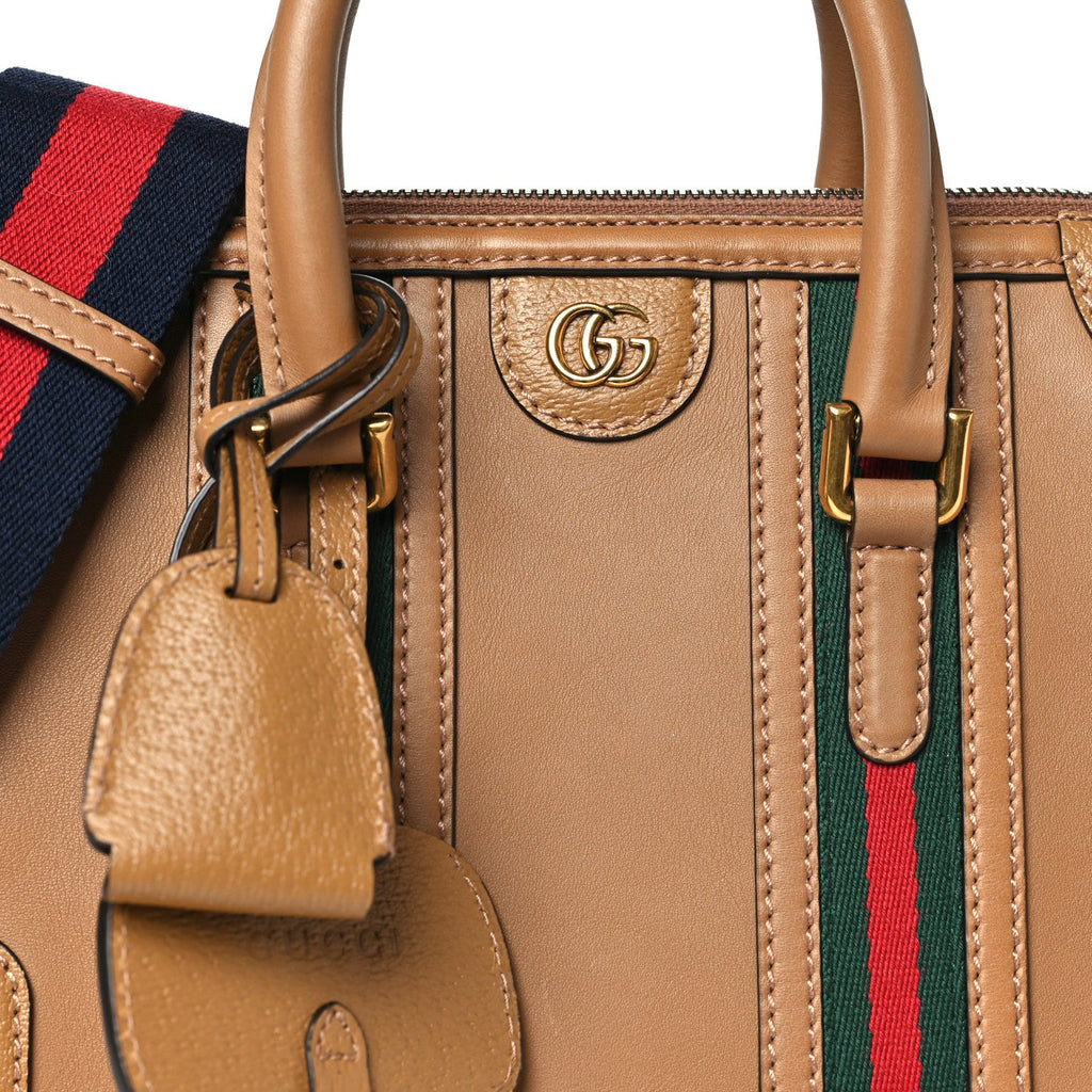 Koi Calfskin Small Bauletto Duffle Top Handle Bag Camel