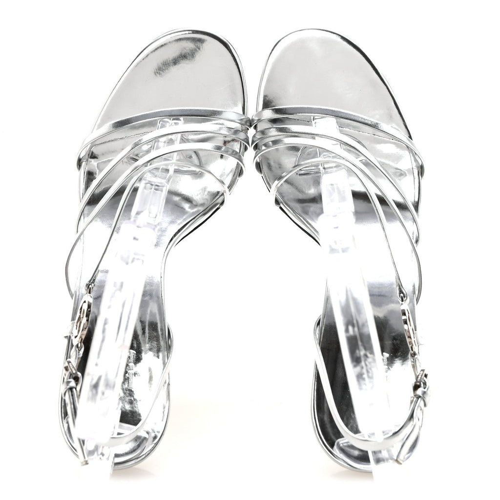 Metallic Calfskin Interlocking G Strappy Sandals 38 Silver