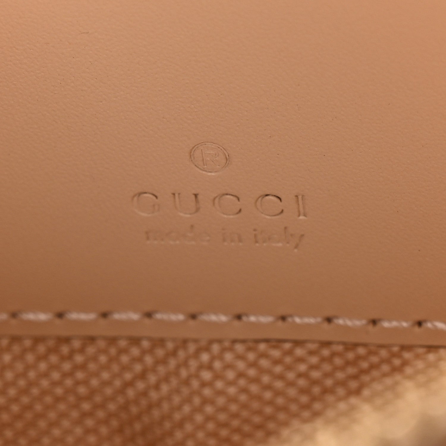 Calfskin GG Super Mini Debossed Chain Wallet Light Beige