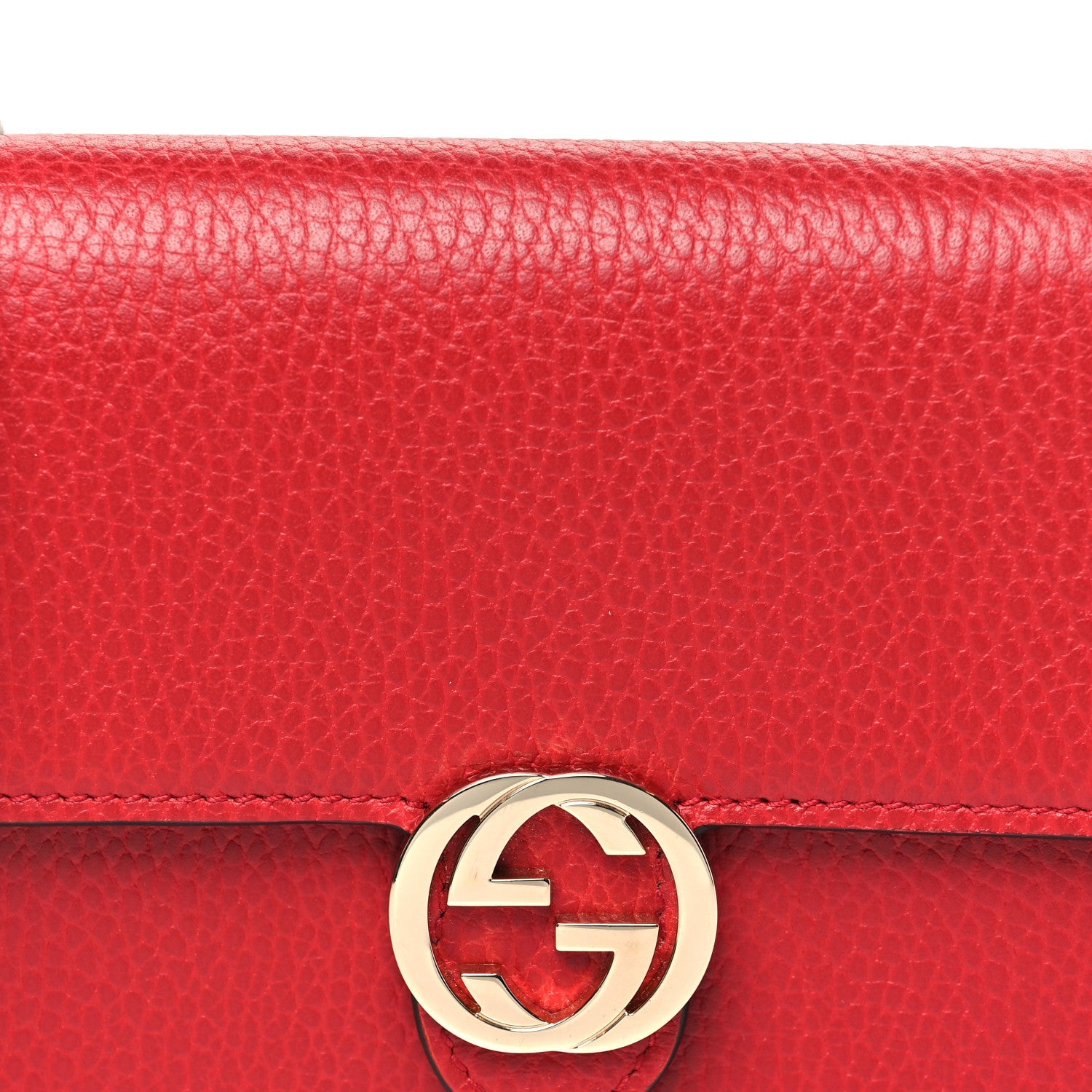 Dollar Calfskin Interlocking G Chain Wallet Red