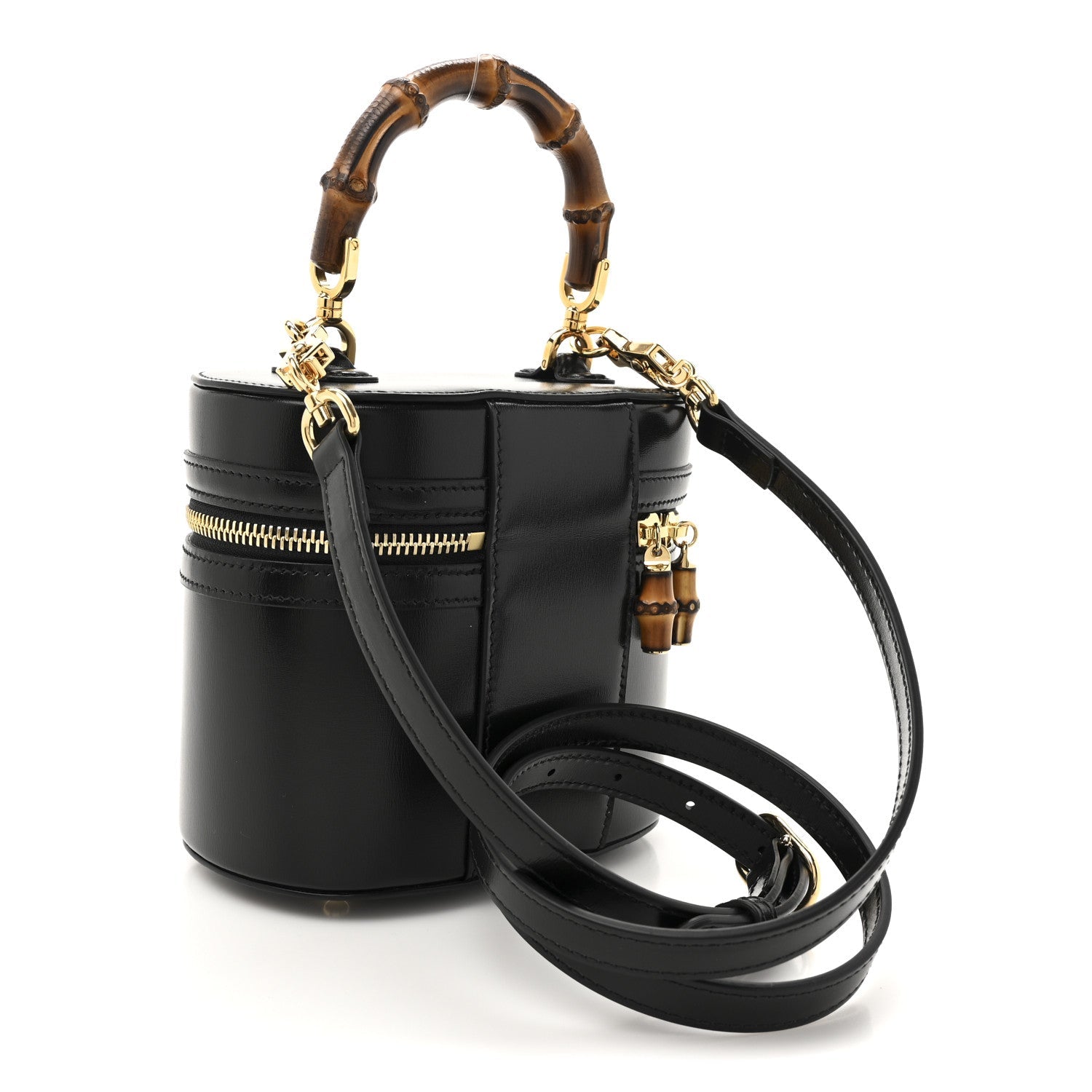 Calfskin Mini Bamboo Top Handle Shoulder Bag Black
