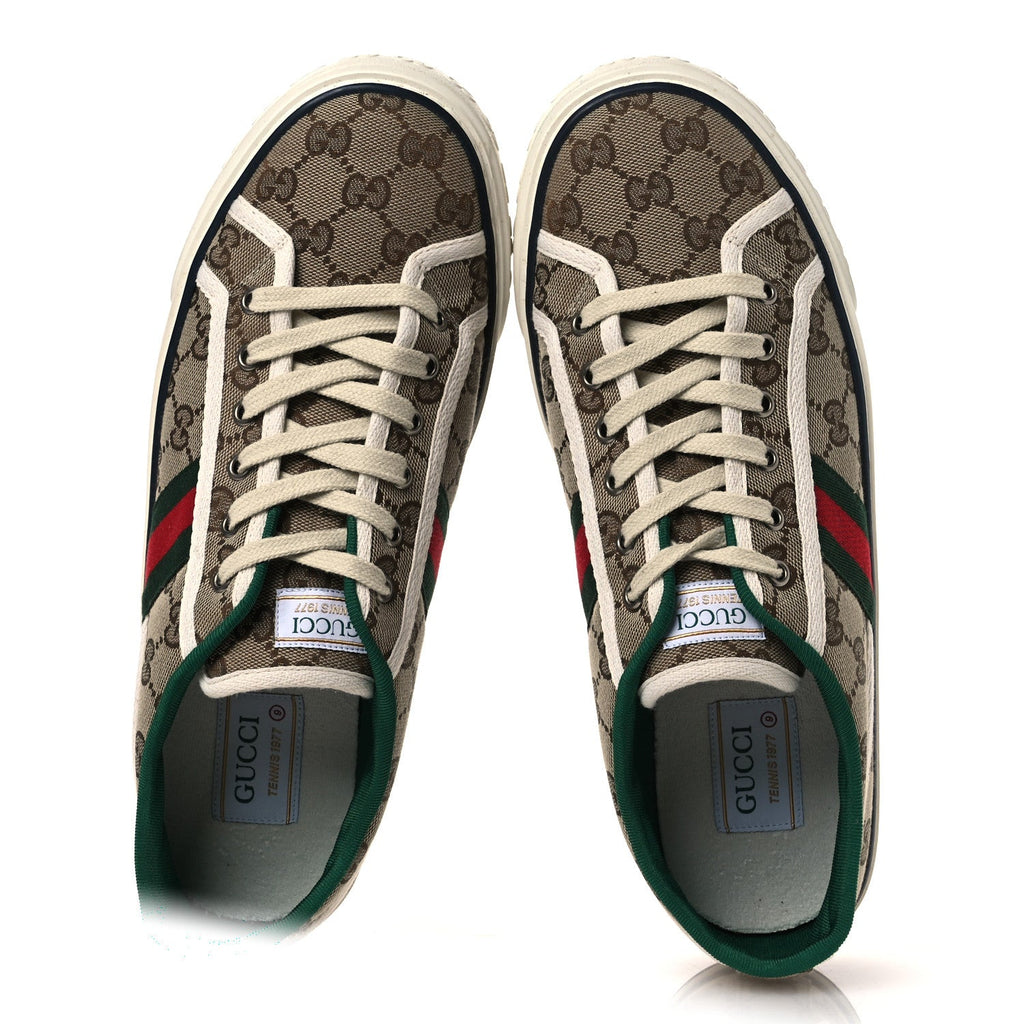 GG Monogram Web Mens 1977 Tennis Sneakers 9 Beige Ebony Mystic White Vert