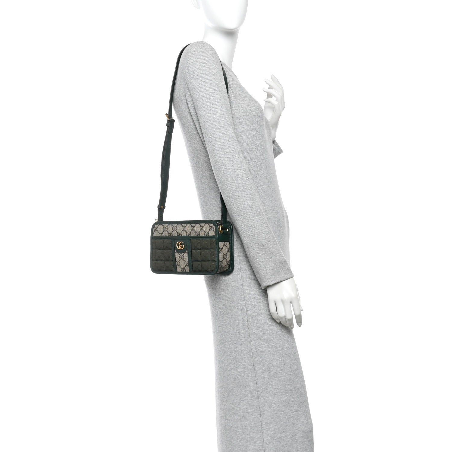 Monogram GG Mignon Textured Dollar Calfskin GG Supreme Monogram Quilted Mini GG Shoulder Bag Green Beige Ebony
