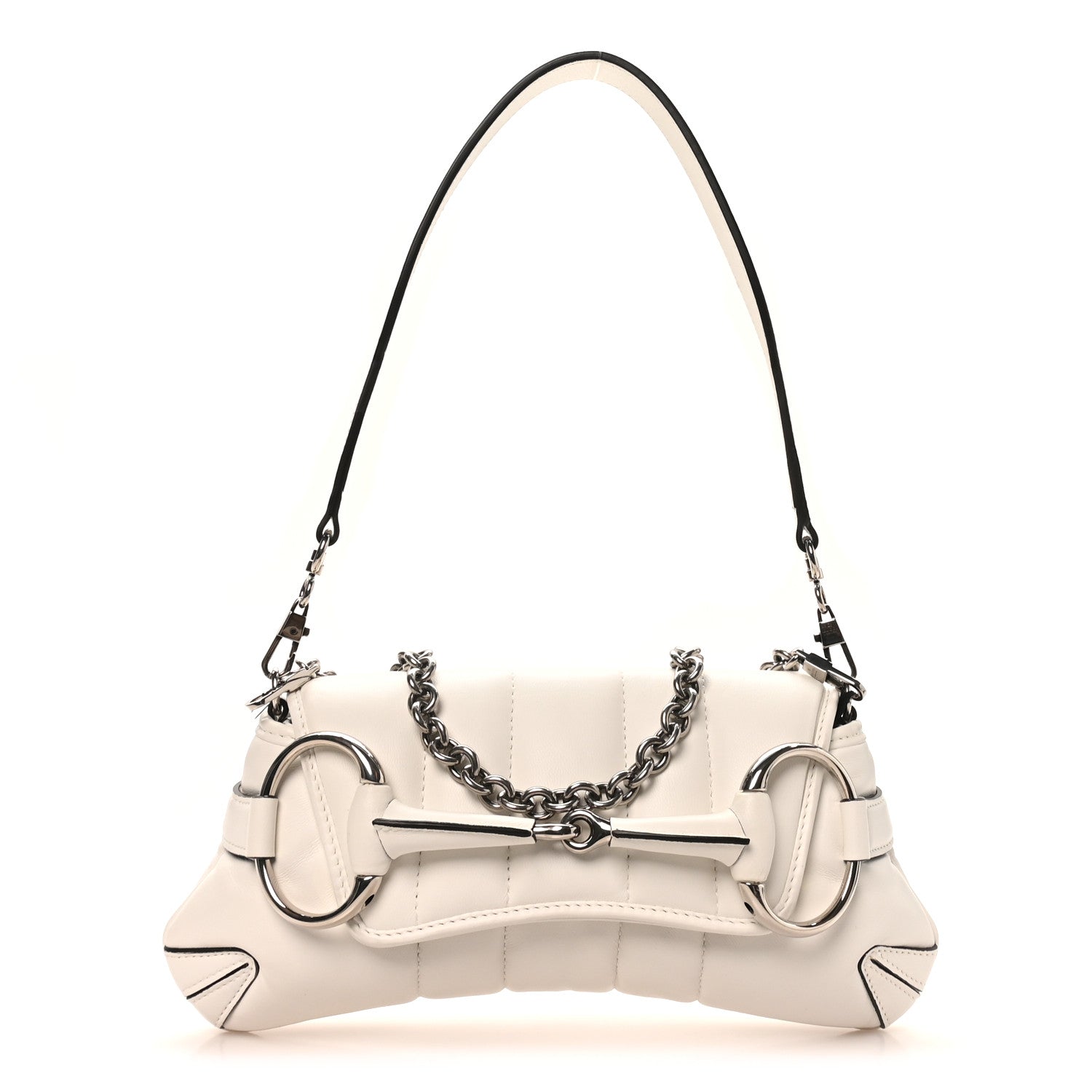 Nappa Vertical Matelasse Small Maxi Horsebit Chain Shoulder Bag Great White