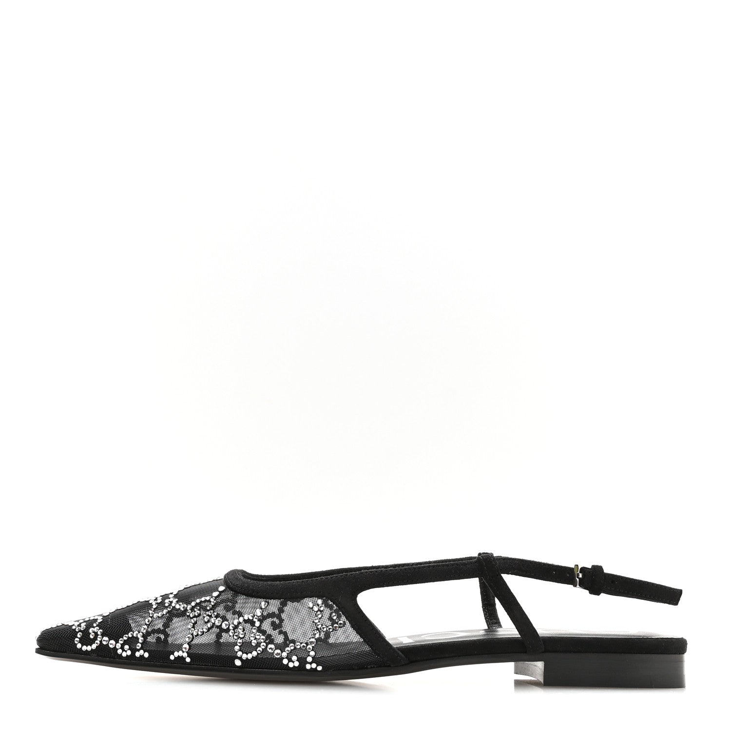 Tela Retino Kid Scamosciato Crystal GG Monogram Square G Slingback Flat 37 Black