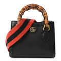Textured Dollar Calfskin Web Mini Diana Tote Bag Black Dusty Grey