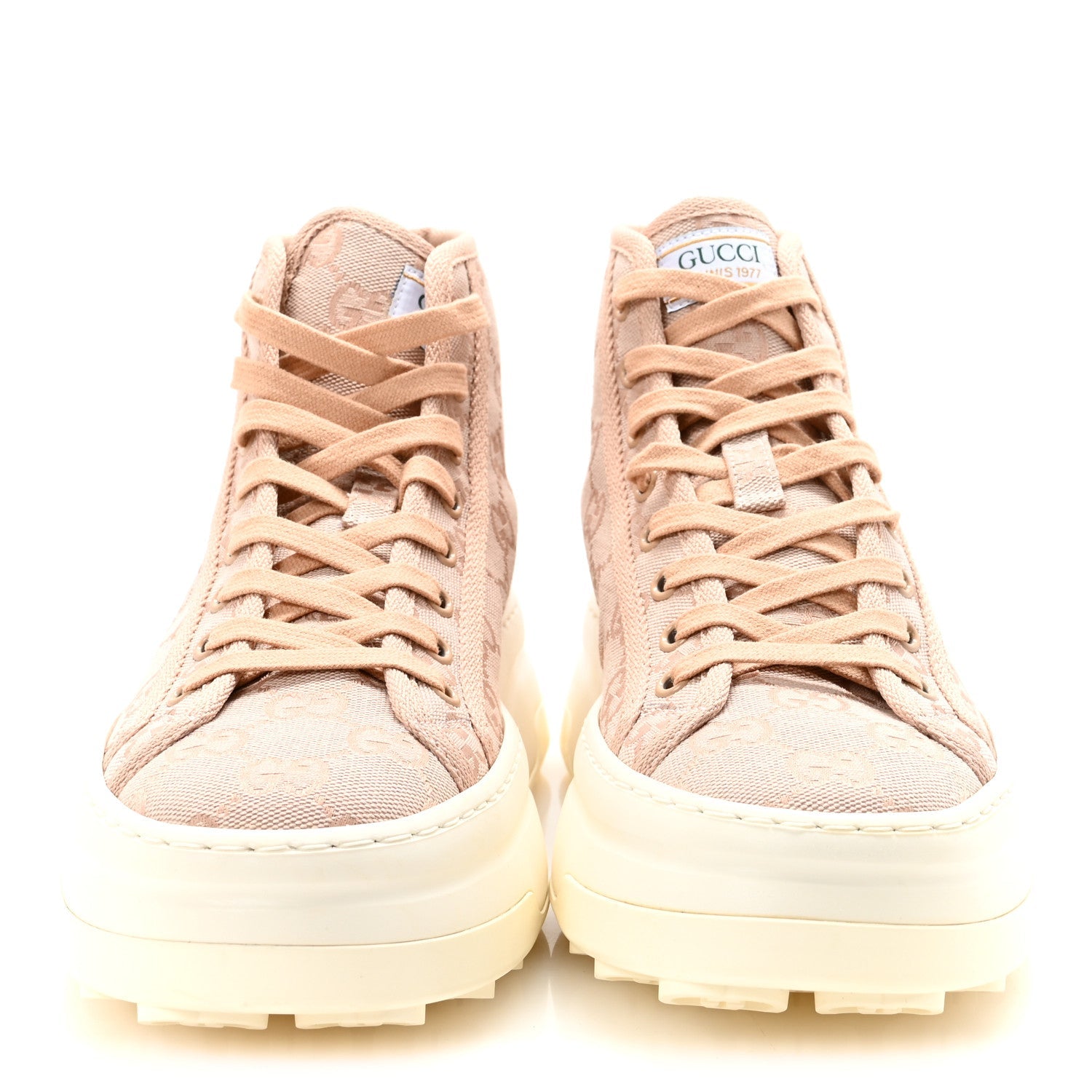 New Canvas GG Monogram Womens Tennis 1977 High Top 55mm Platform Sneakers 39 Skin Rose Dark Skin Rose