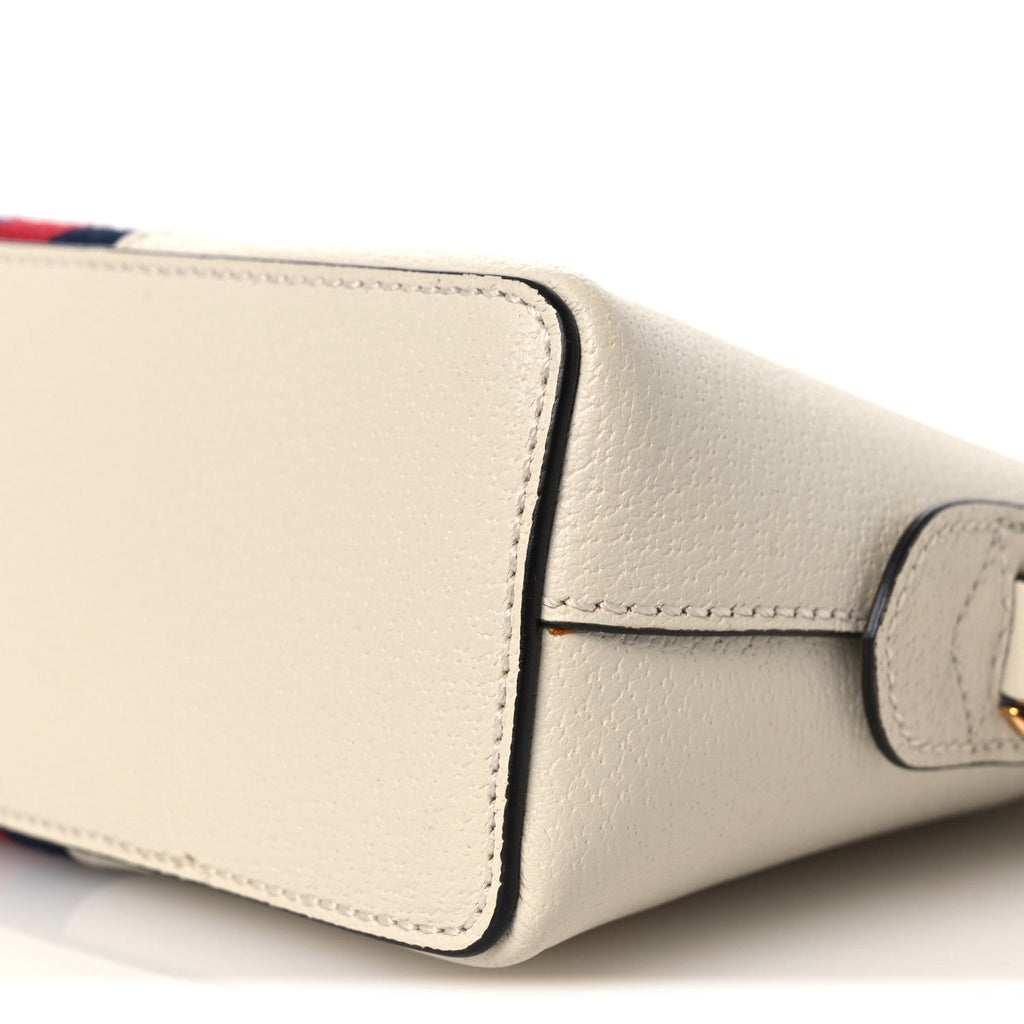 Textured Dollar Calfskin Web Small Ophidia Dome Shoulder Bag Mystic White