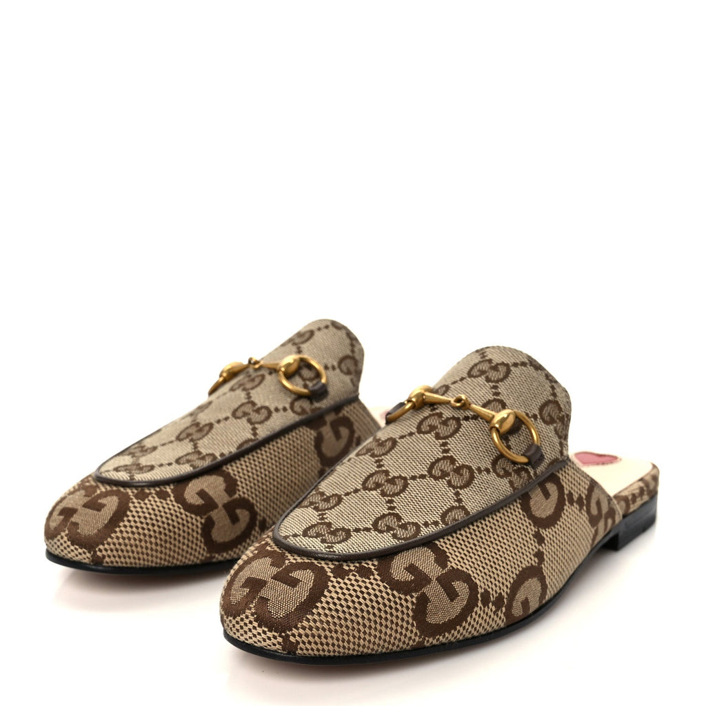 Monogram Jumbo GG Malaga Kid Womens Princetown Slippers 35 Camel Ebony New Acero Beige