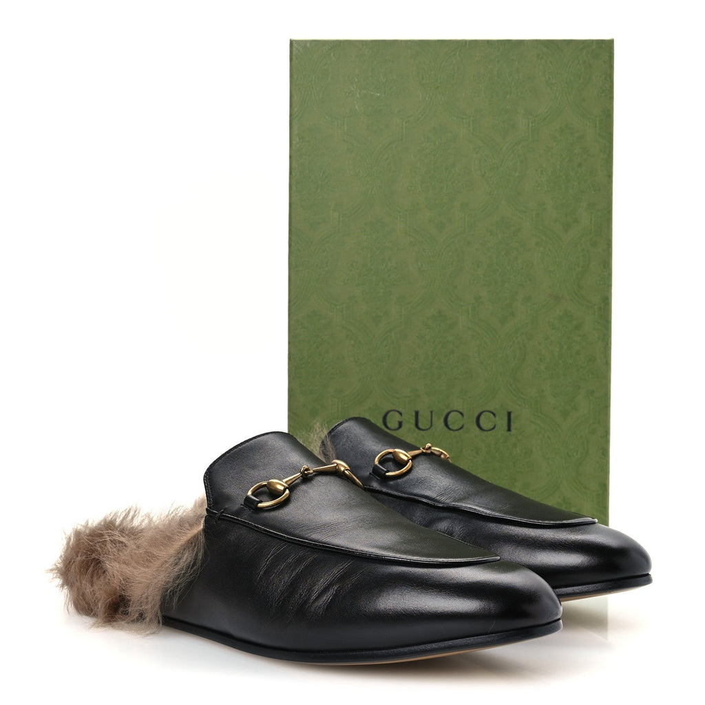 Calfskin Fur Womens Princetown Slippers 42 Black