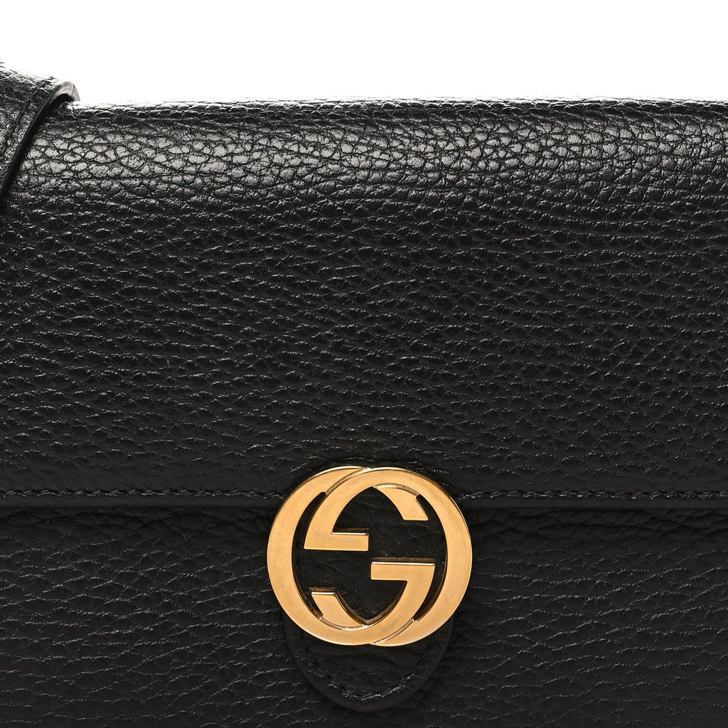 Dollar Calfskin Interlocking G Chain Wallet Black