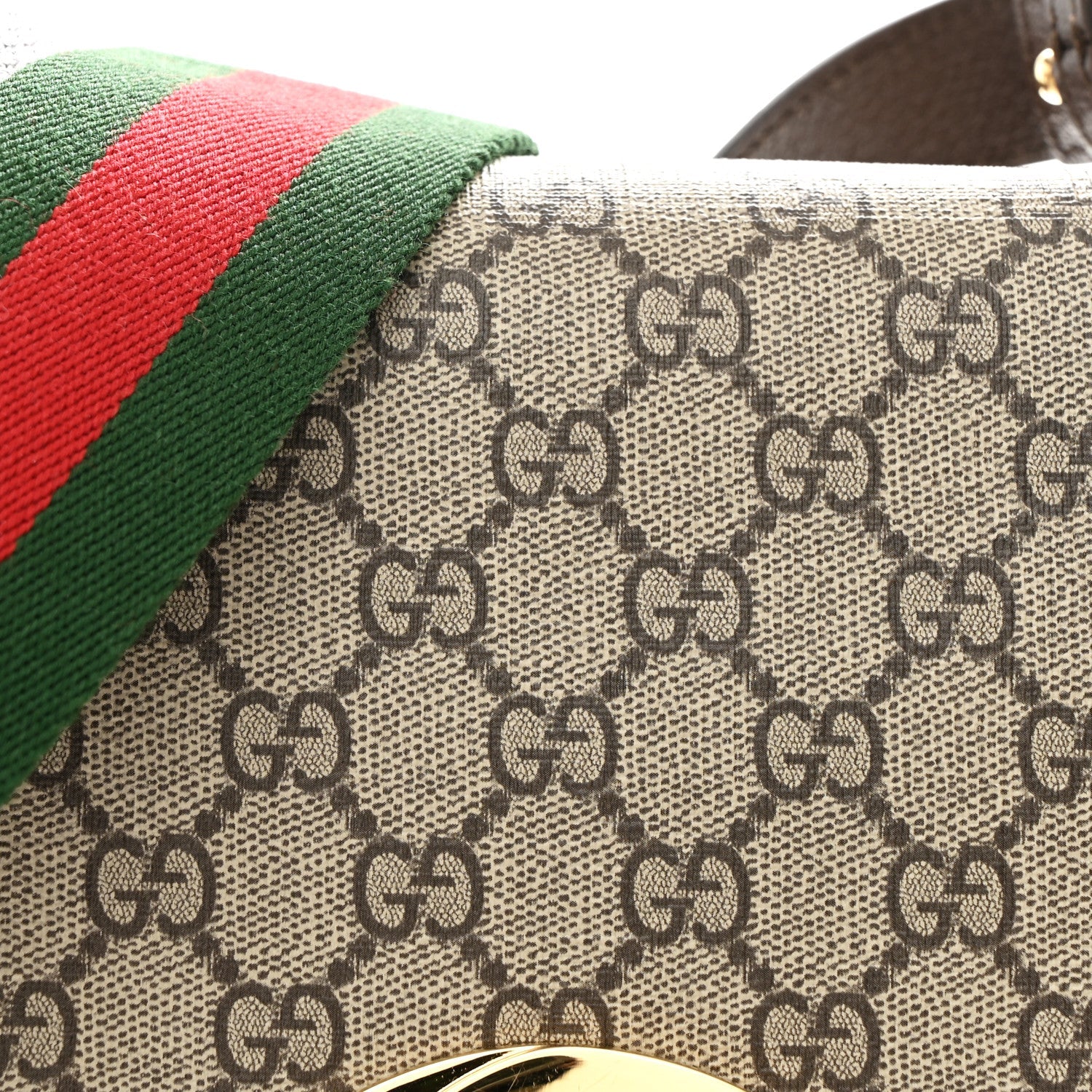 GG Supreme Monogram Textured Dollar Calfskin Web Medium Blondie Top Handle Shoulder Flap Bag Beige Ebony New Acero