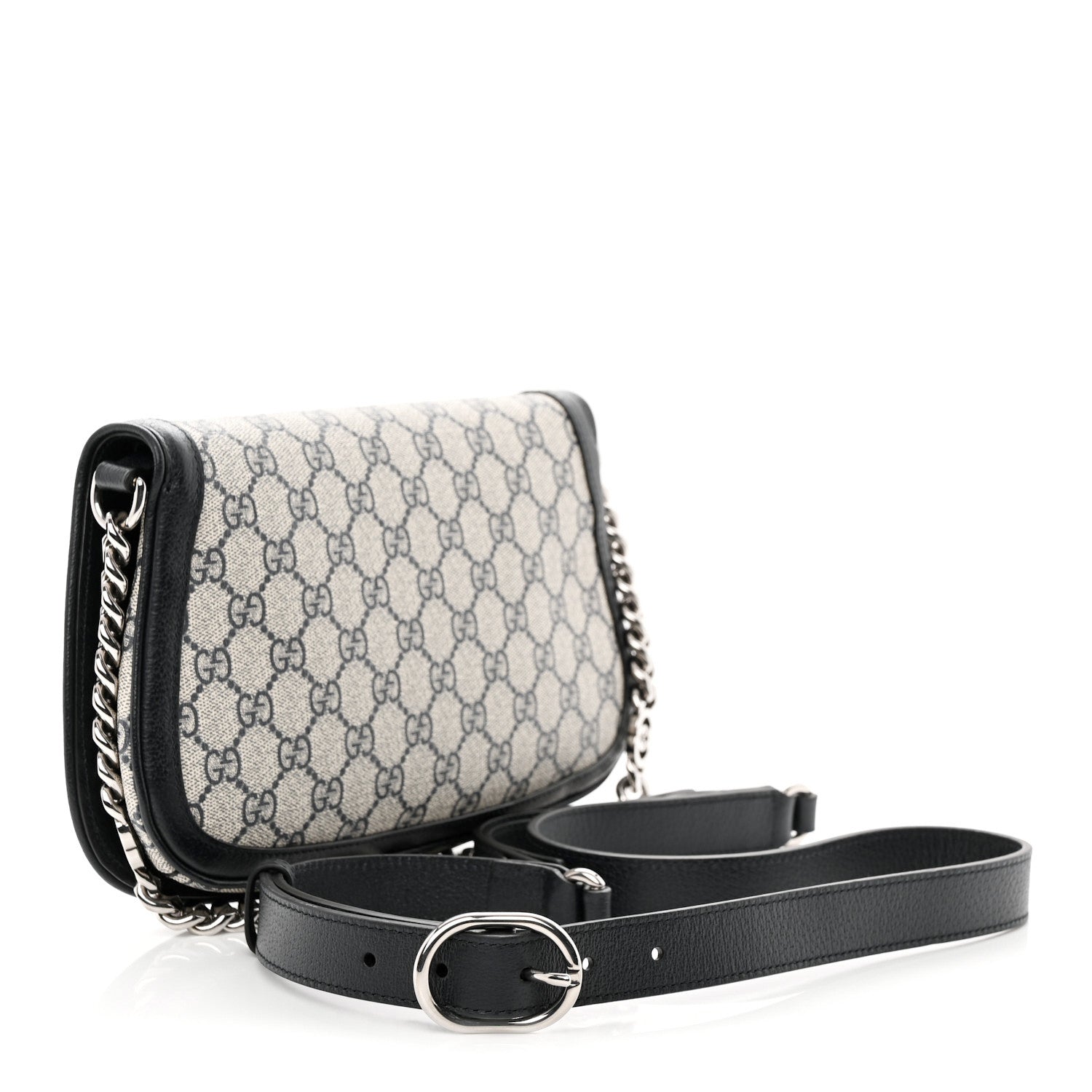 GG Supreme Monogram Textured Dollar Calfskin Blondie Chain Shoulder Flap Bag Beige Blue
