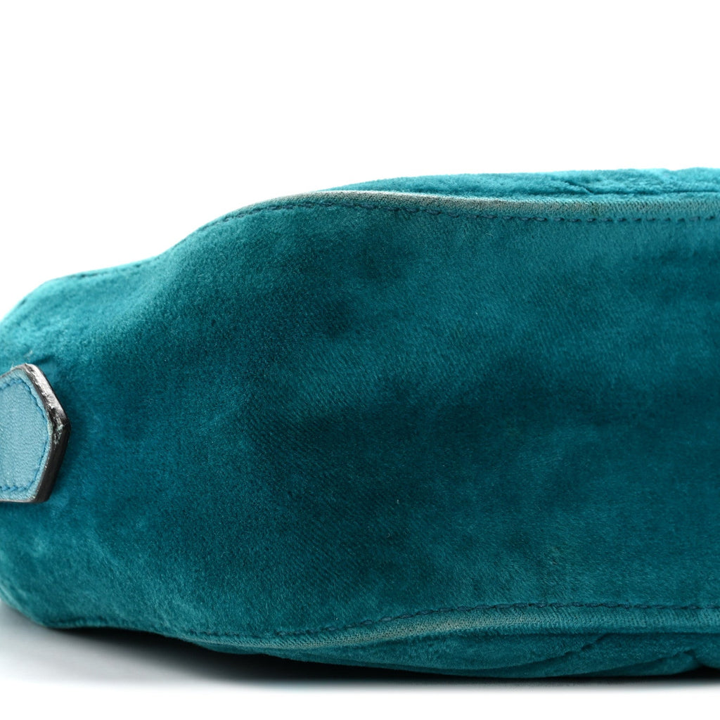 Velvet Matelasse Small GG Marmont Chain Shoulder Bag Pavone Cyan