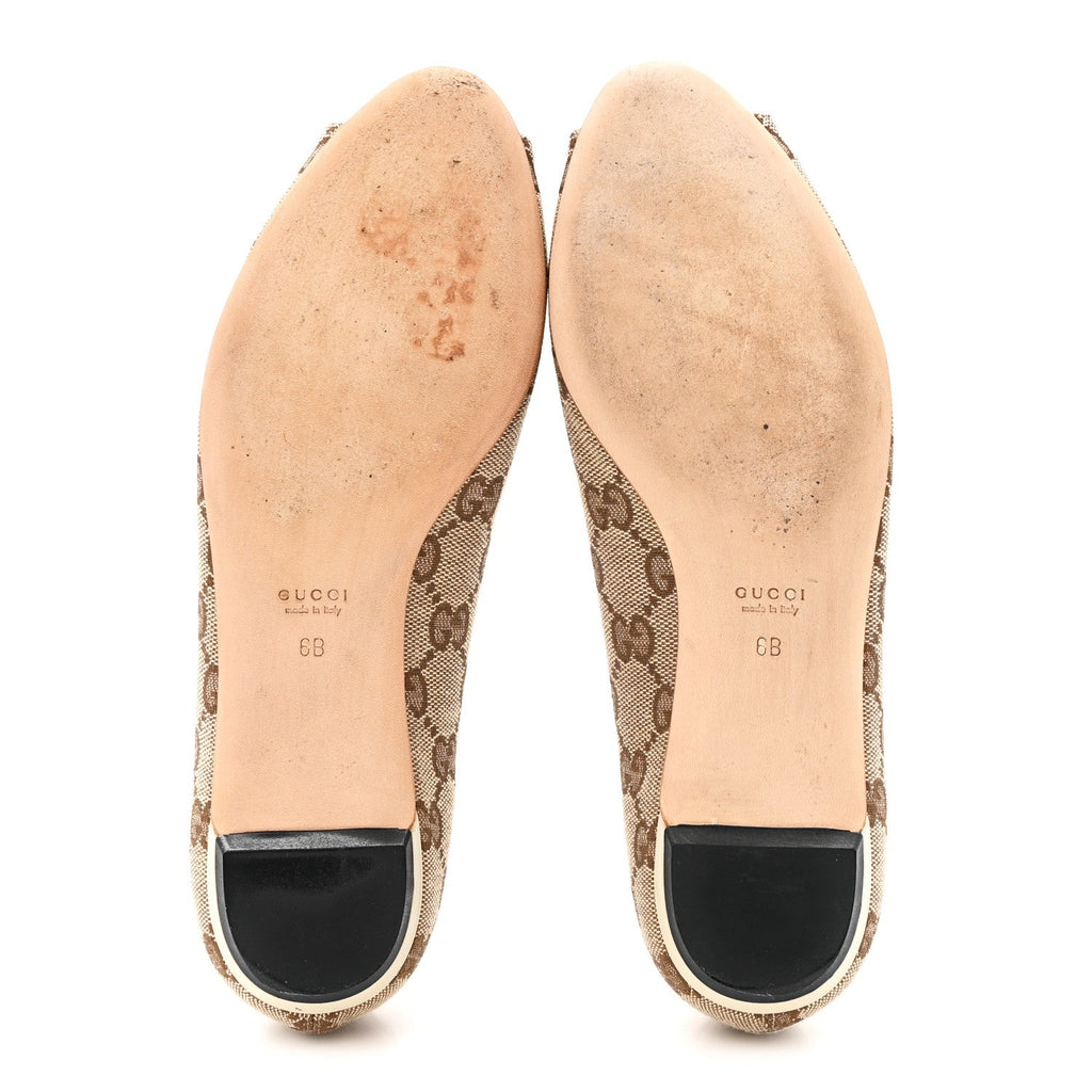 Monogram Miro Soft Calfskin Womens Horsebit Peep Toe Flats 6 Beige Ebony Mystic White
