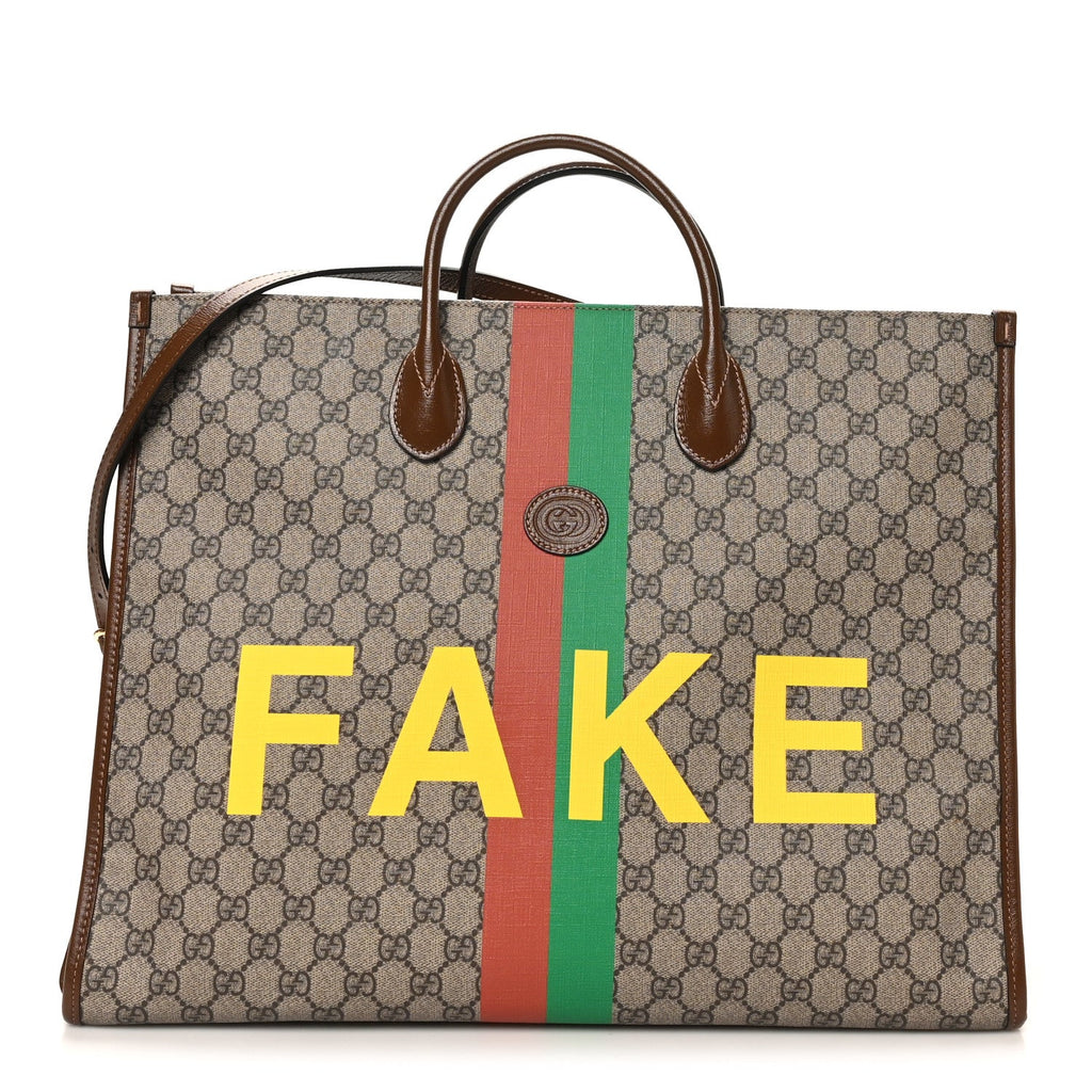 GG Supreme Monogram Fake/Not Large Retro Interlocking G Tote Bag Beige Brown Sugar