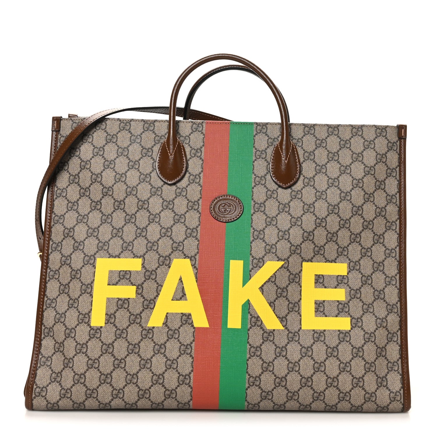 GG Supreme Monogram Fake/Not Large Retro Interlocking G Tote Bag Beige Brown Sugar