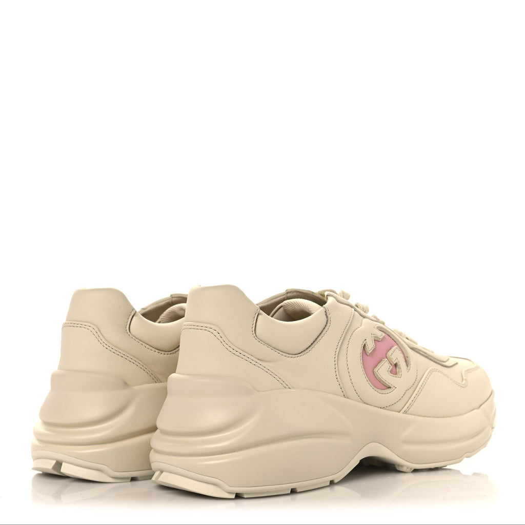 Dali Soft Calfskin Cut Out Interlocking G Womens Rhyton Sneakers 38.5 Ivoire Wild Rose