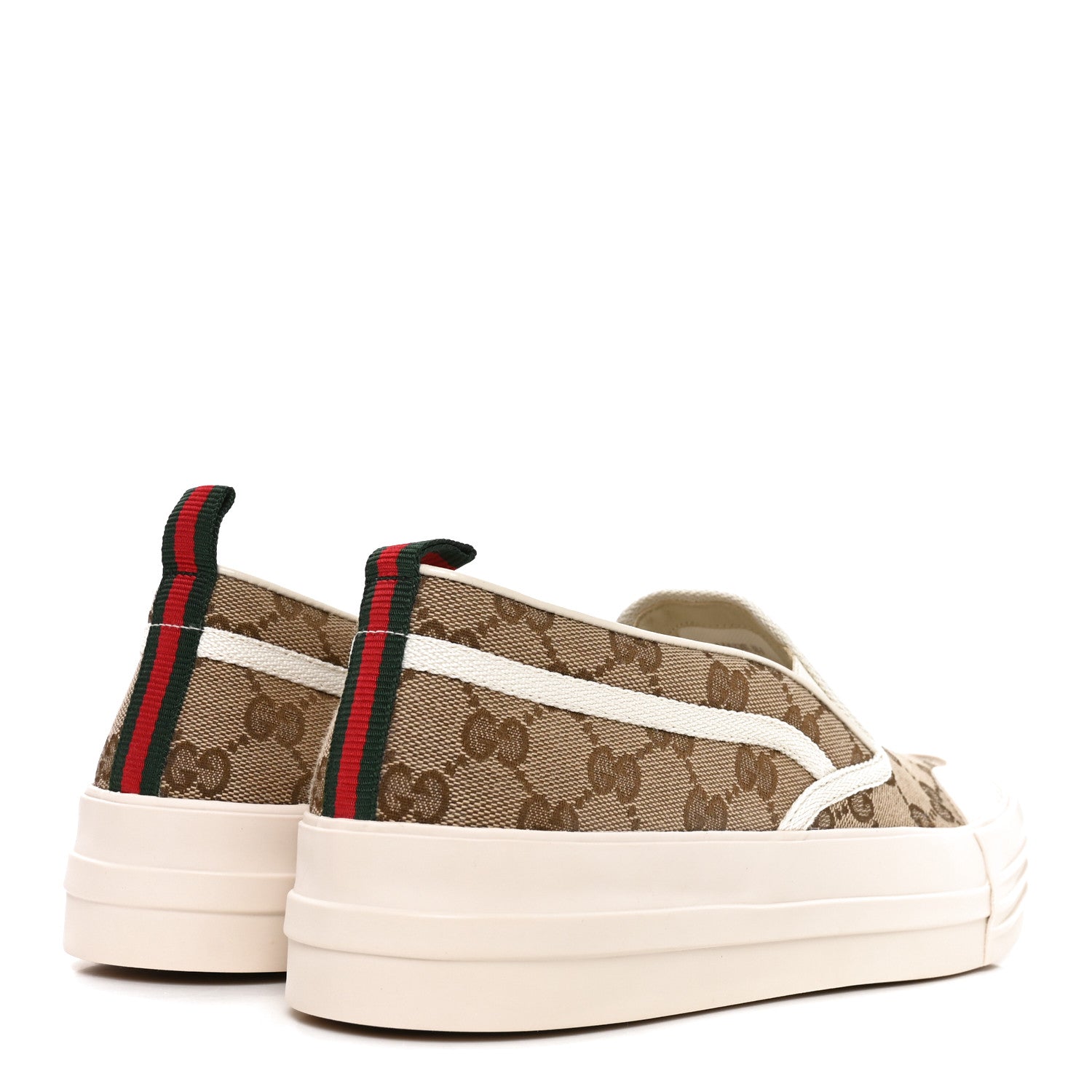 GG Monogram Womens Slip Sneakers 40 Beige Ebony Mystic White