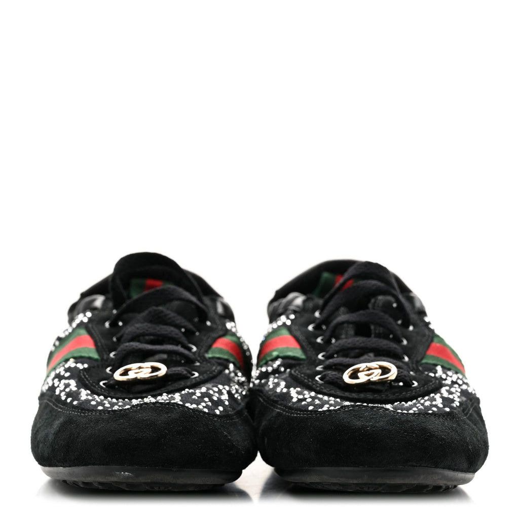 GG Suede Monogram Crystal Web Womens Sneakers 36 Black