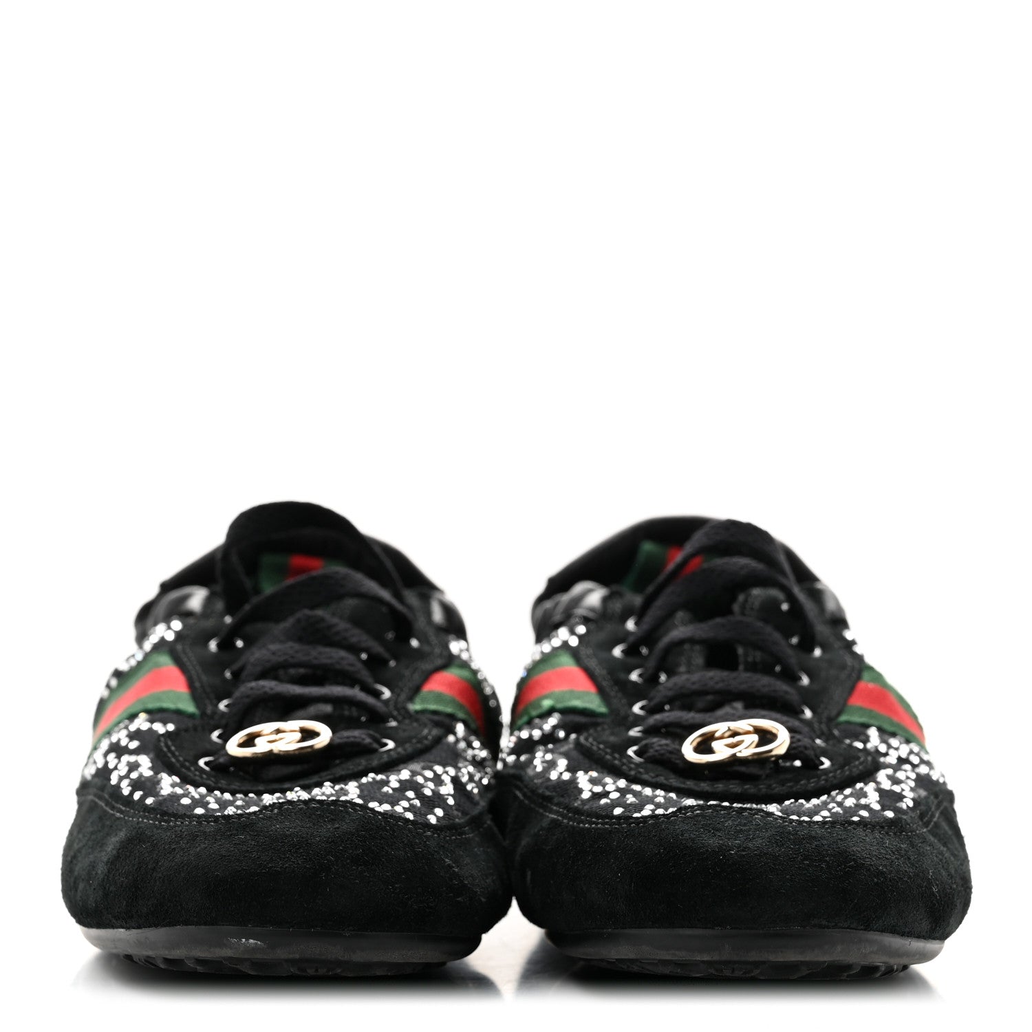 GG Suede Monogram Crystal Web Womens Sneakers 36 Black