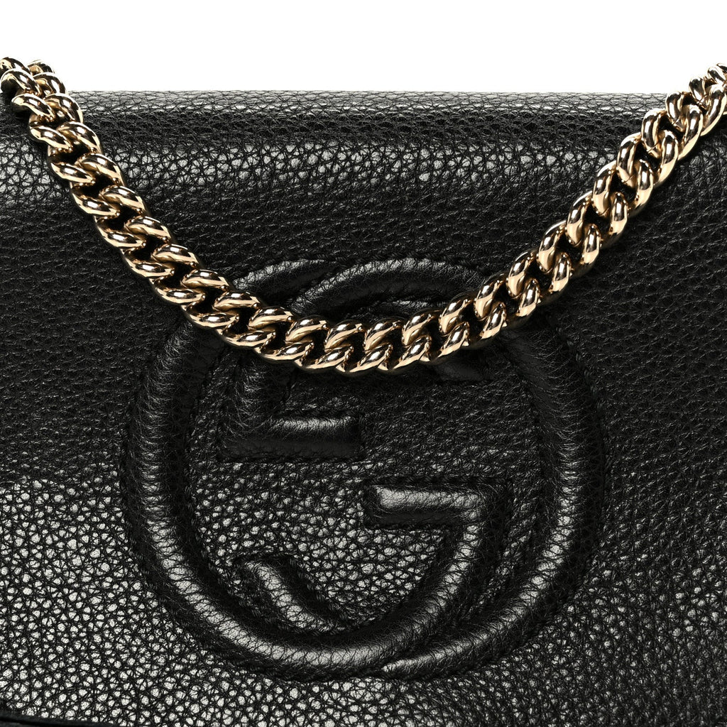Pebbled Calfskin Small Soho Flap Crossbody Black
