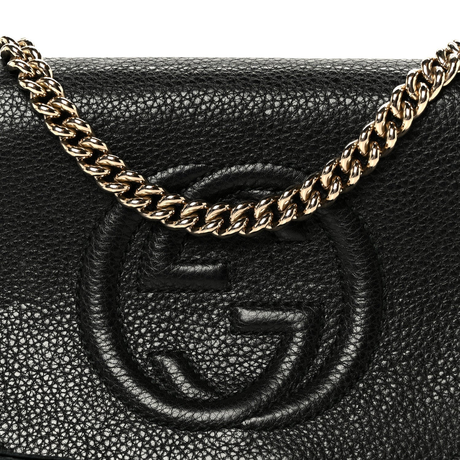Pebbled Calfskin Small Soho Flap Crossbody Black