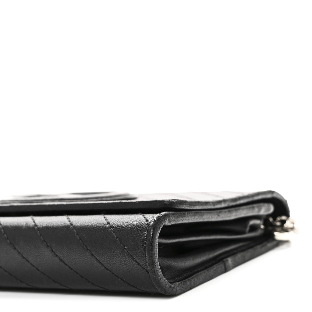 Sakai Be Green Calfskin Diagonal Stitched Blondie Wallet on Chain Black