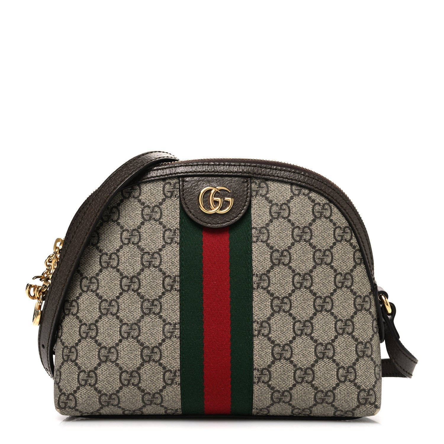 GG Supreme Monogram Textured Dollar Calfskin Web Small Ophidia Dome Shoulder Bag Beige Ebony New Acero