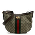 GG Supreme Monogram Web Small Ophidia Half Moon Hobo Brown