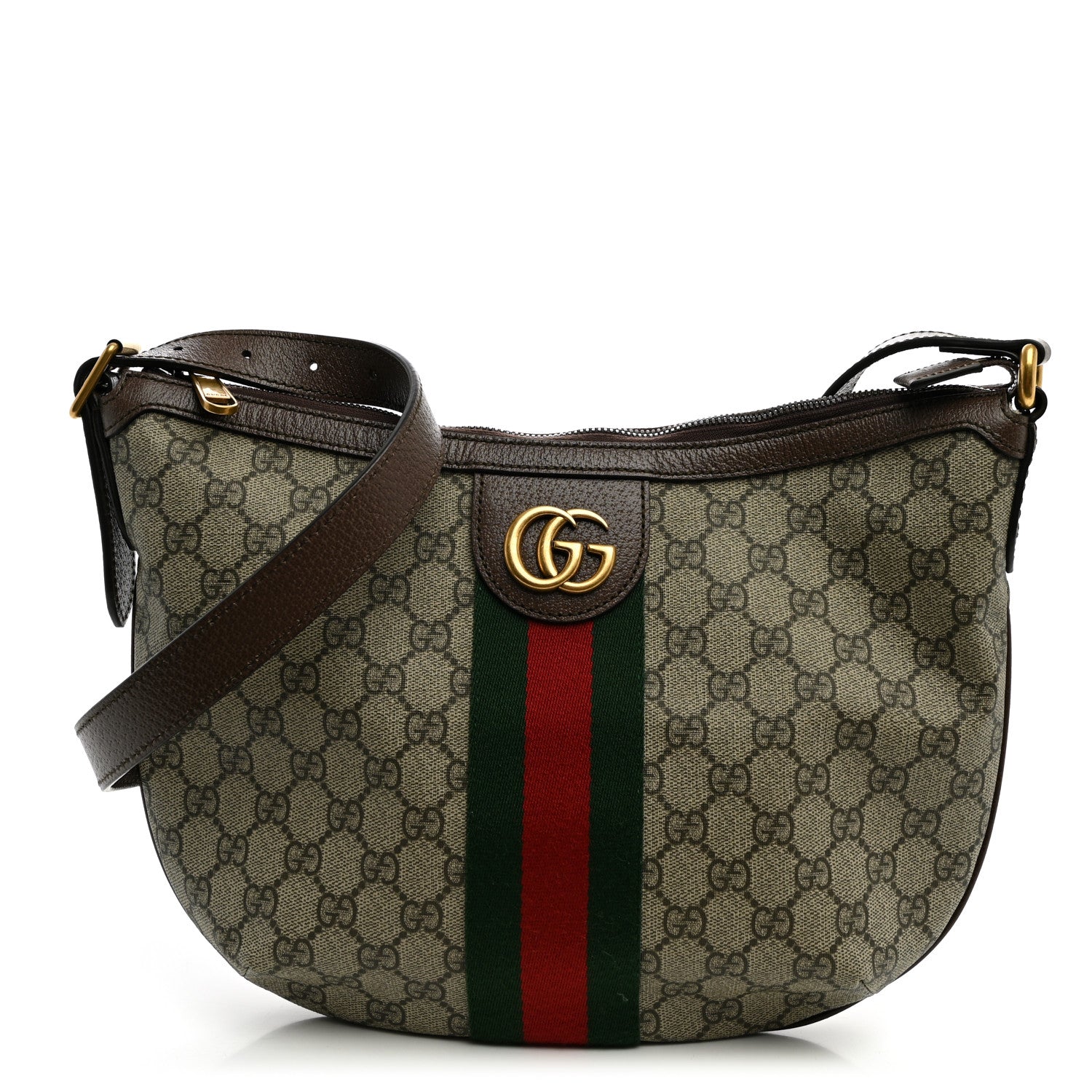 GG Supreme Monogram Web Small Ophidia Half Moon Hobo Brown