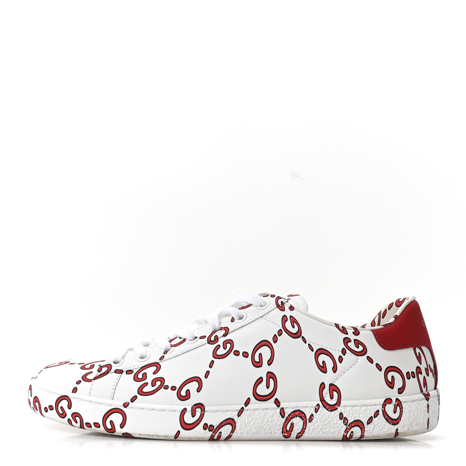 Calfskin GucciGhost Print Womens Ace Sneakers 40.5 White Hibiscus Red