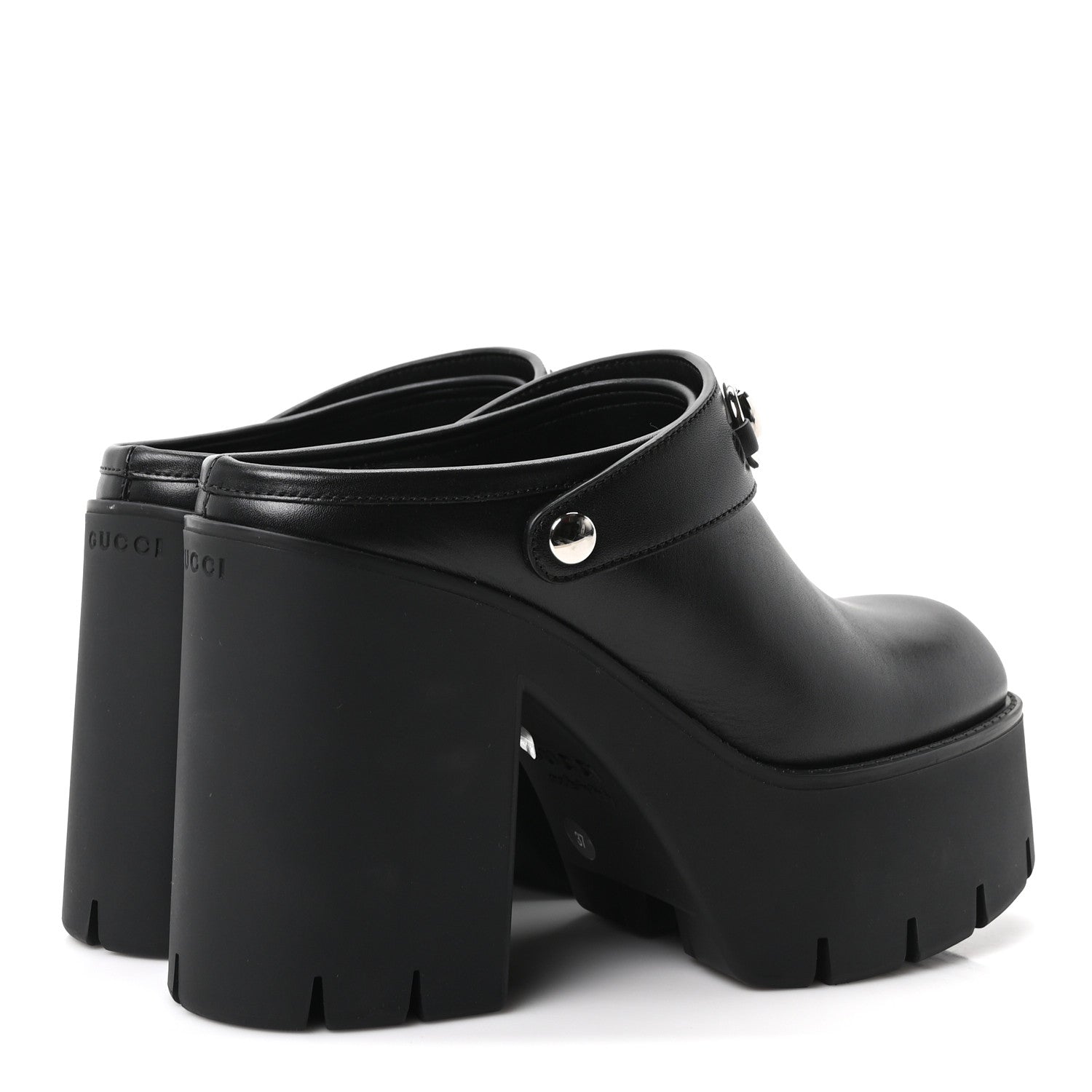 Real Betis Glamour Calfskin Horsebit Platform Mules 37 Black
