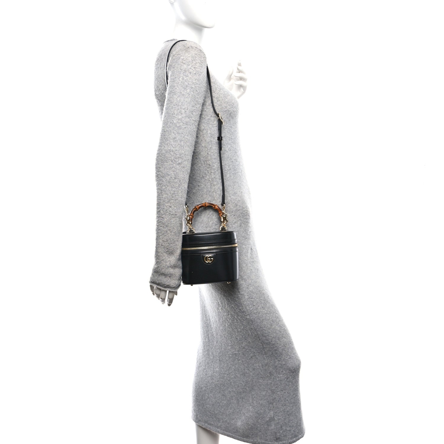 Calfskin Mini Bamboo Top Handle Shoulder Bag Black