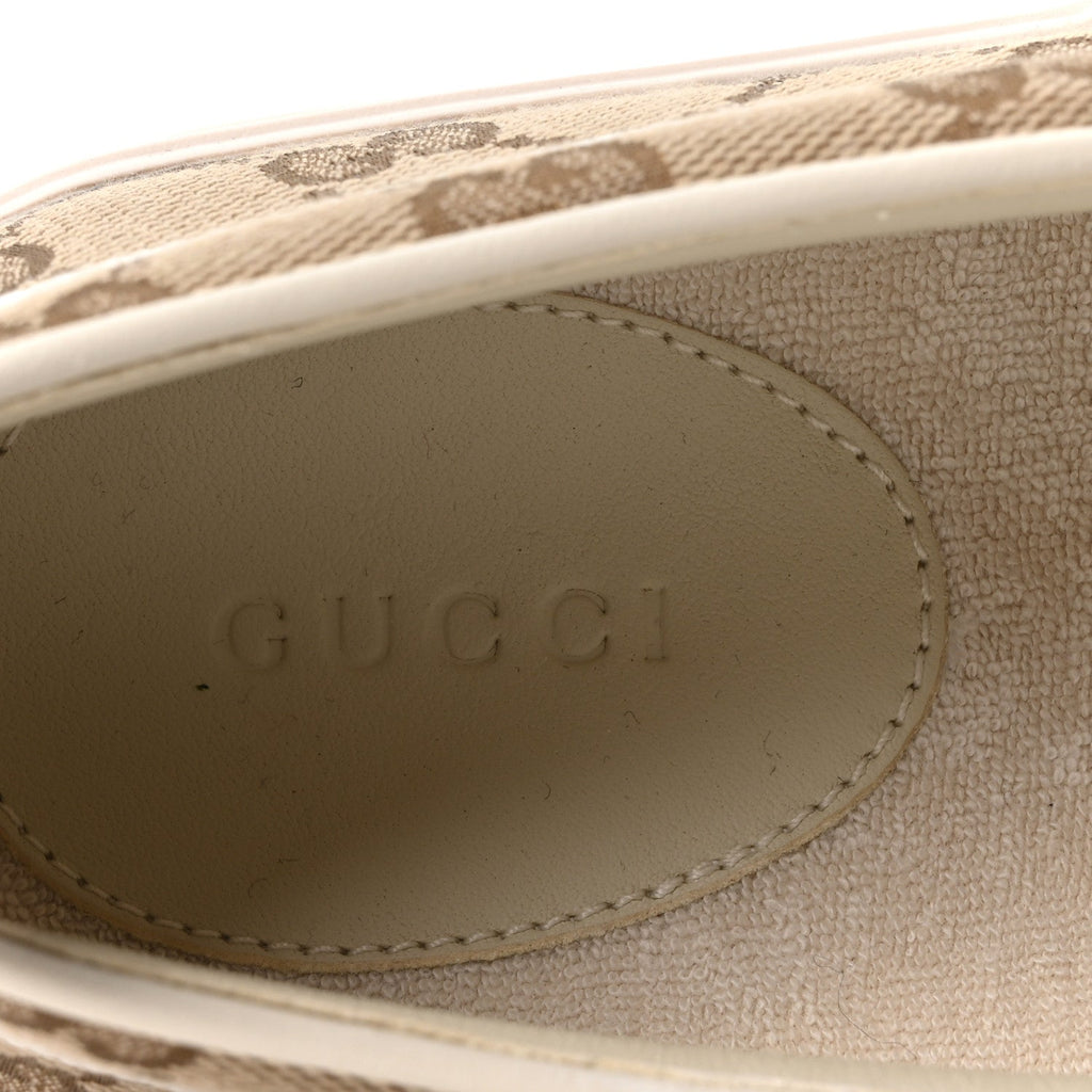 New Canvas GG Monogram Womens Slip On 30mm Sneakers 38 Beige Ebony Mystic White