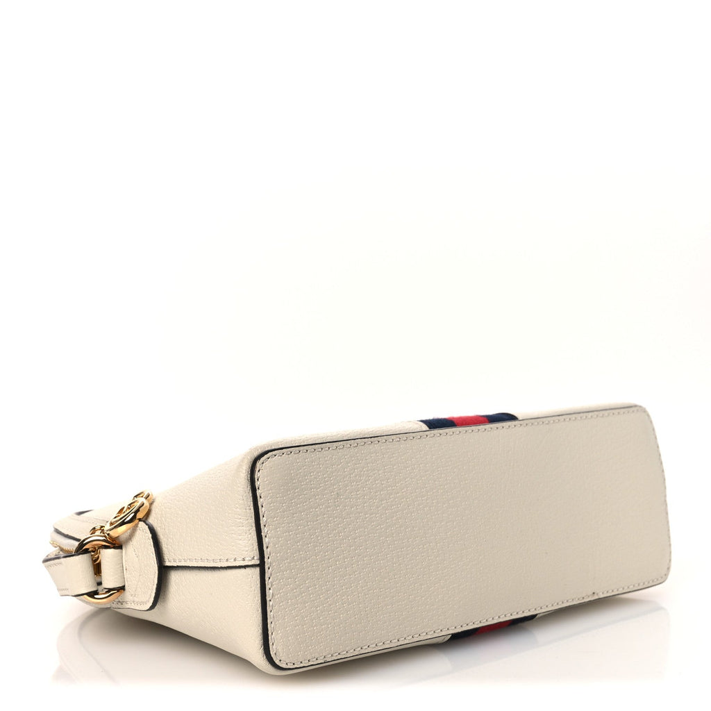 Textured Dollar Calfskin Web Small Ophidia Dome Shoulder Bag Mystic White