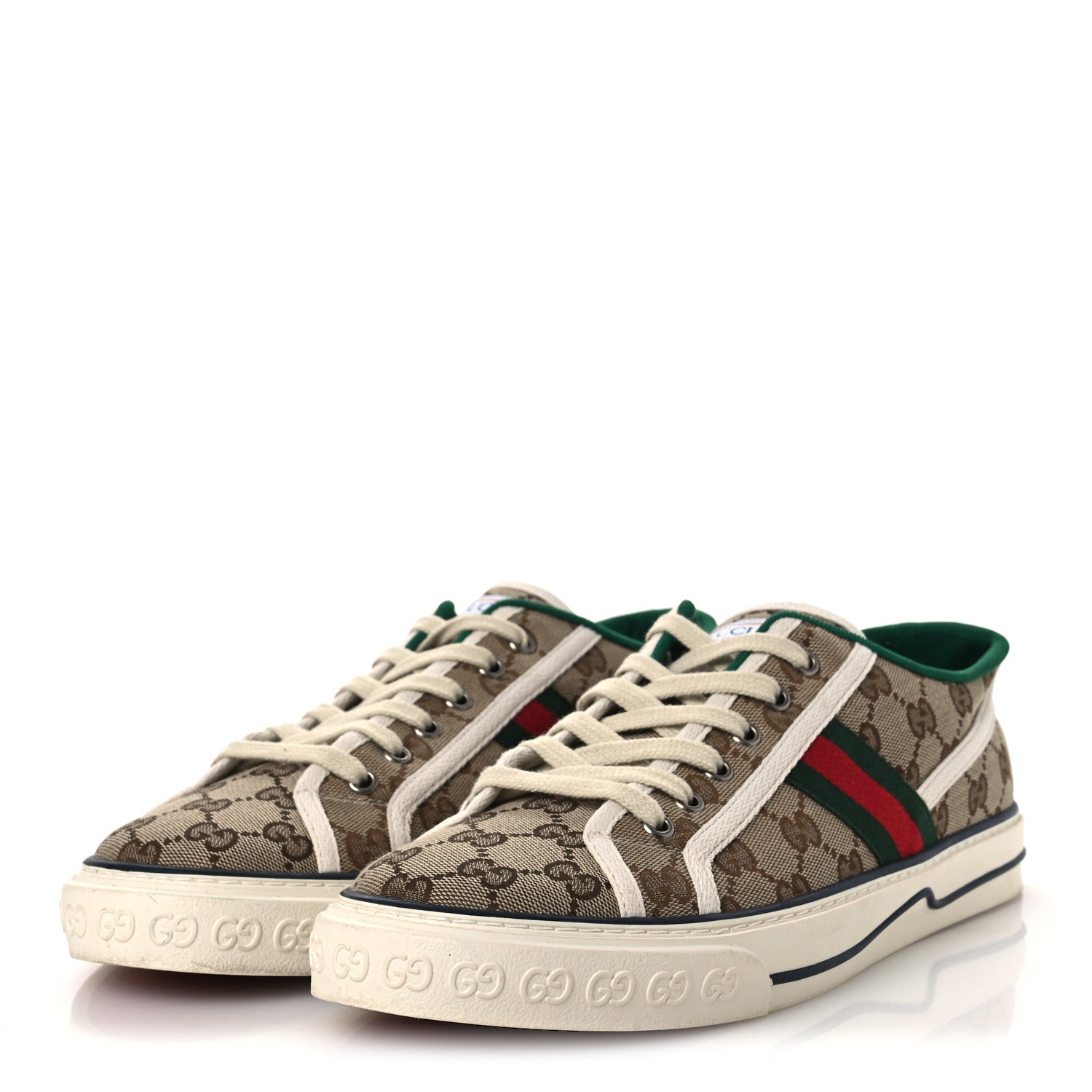 GG Monogram Web Mens 1977 Tennis Sneakers 9 Beige Ebony Mystic White Vert