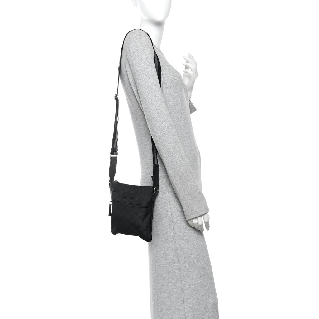 Nylon Monogram Mini Flat Messenger Bag Black