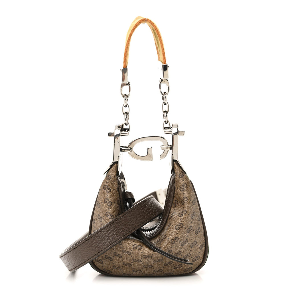 GG Supreme Monogram Textured Calfskin Web Mini Attache Hobo Beige Ebony New Acero