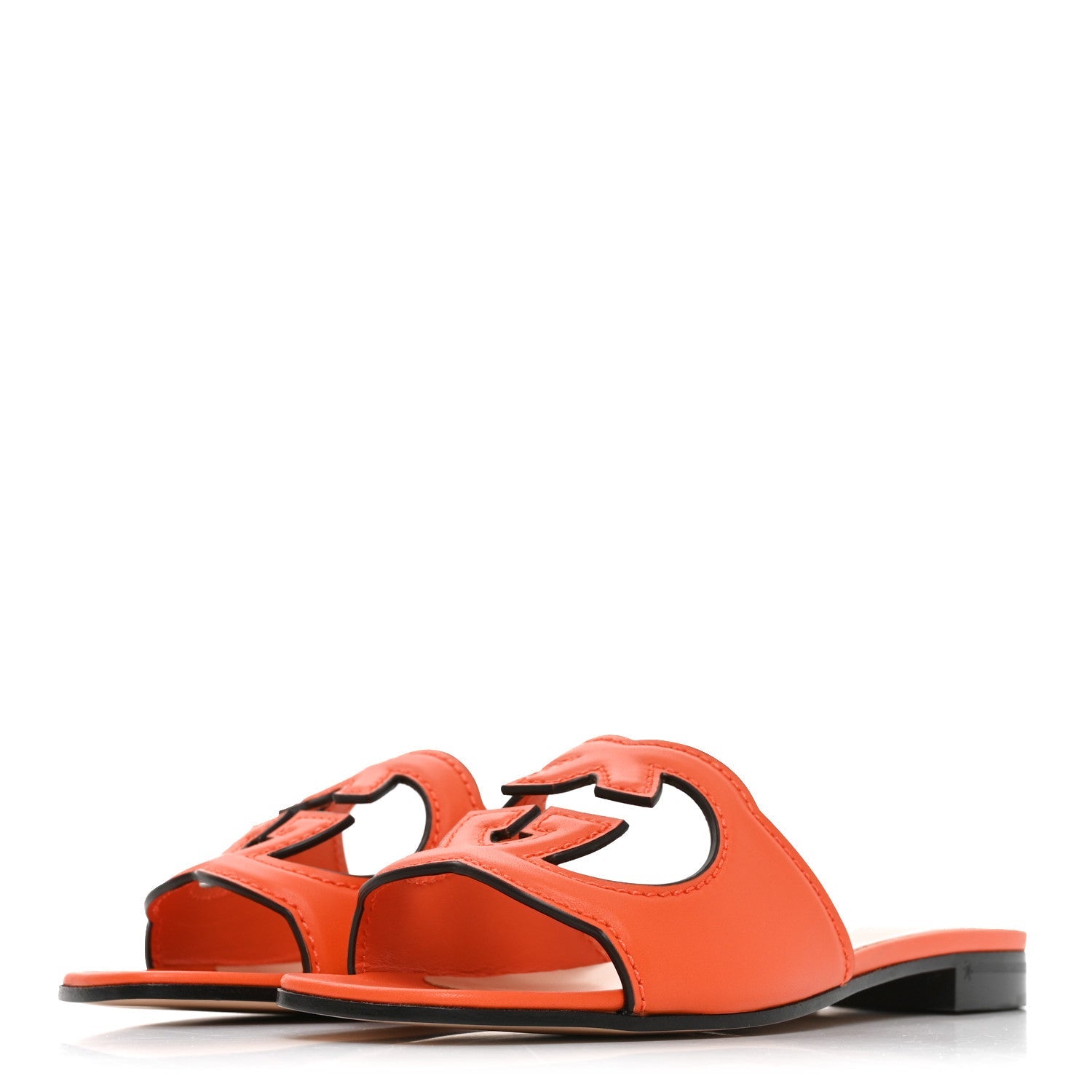 Cosmos Softy Calfskin Interlocking G Cut Out Slide Sandals 35.5 Deep Orange