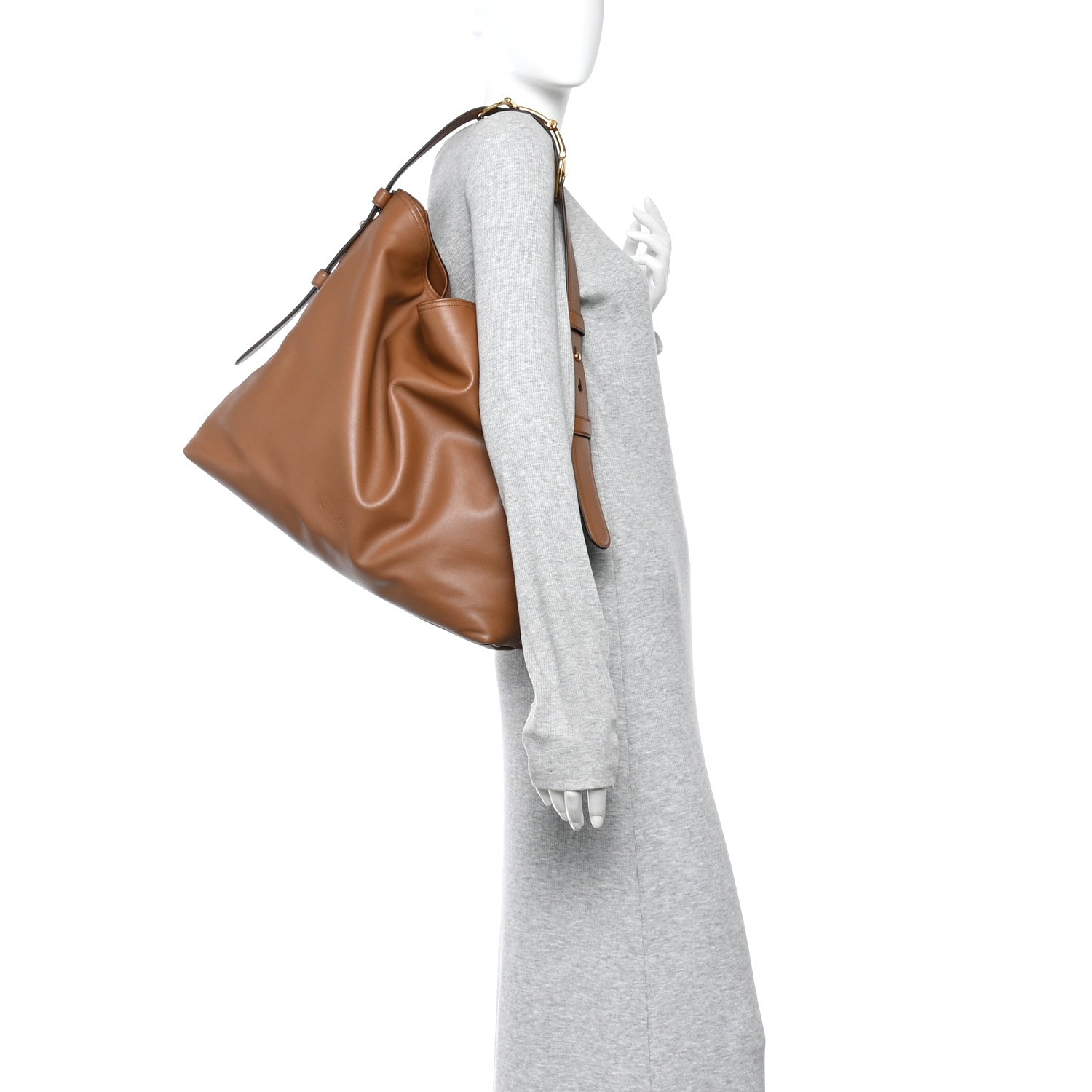 Calfskin Beatrix Horsebit Large Tote Bag Brown