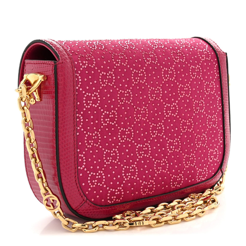 Canvas Calfskin Crystal GG Monogram Snakeskin Mini Horsebit 1955 Shoulder Bag Pink